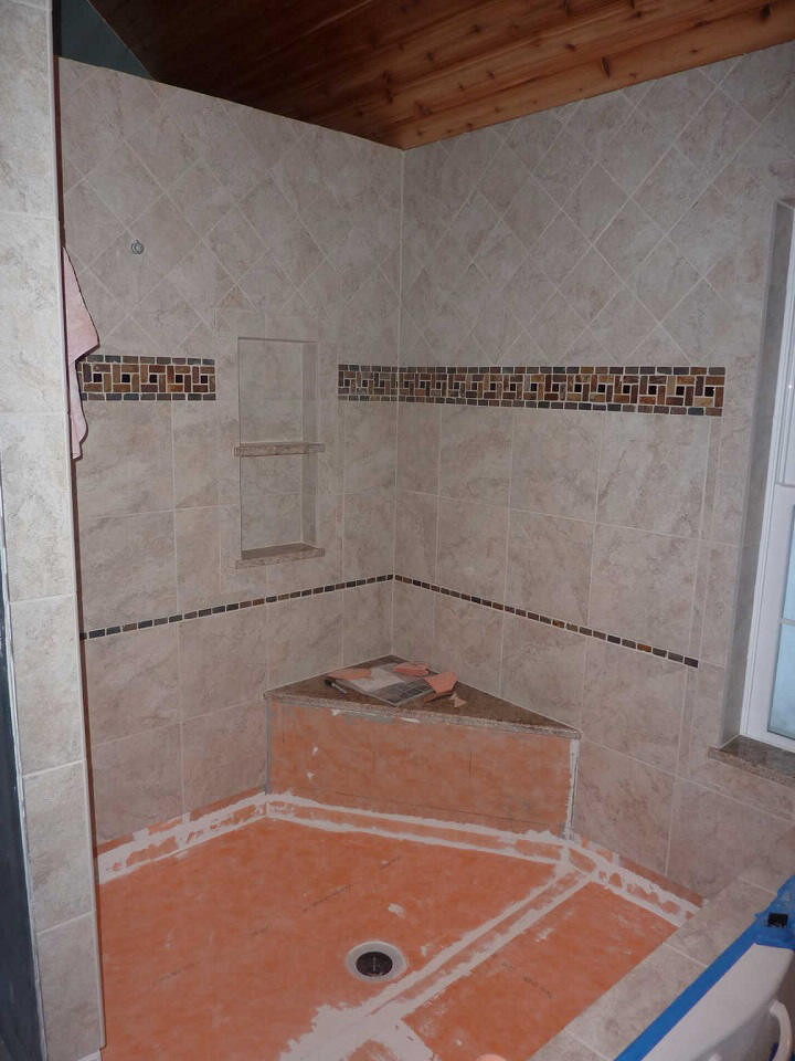 Kerdi liner installed on shower floor
