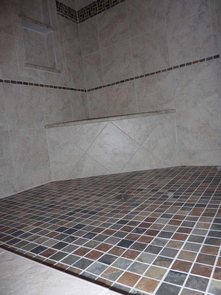 Completed tile shower bench