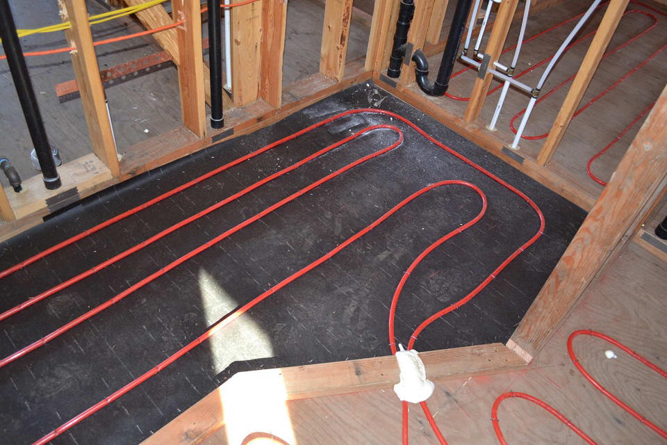 Photo of shower floor before gypcrete pour